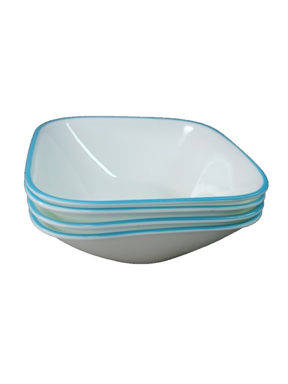 Vintage Correlle Raindrop Teal Trim Square Bowls 6 1/4"